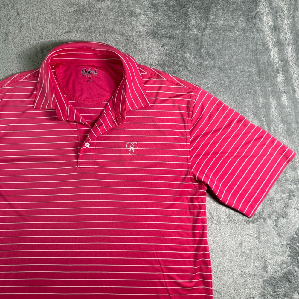 Oxford America Mens XL Golf Polo Pink White Striped CountyClubNC Golf  Casual